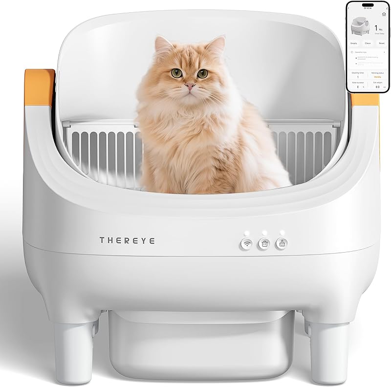 Thereye Self Cleaning Cat Litter Box with App Control,Open Top Design Yellow