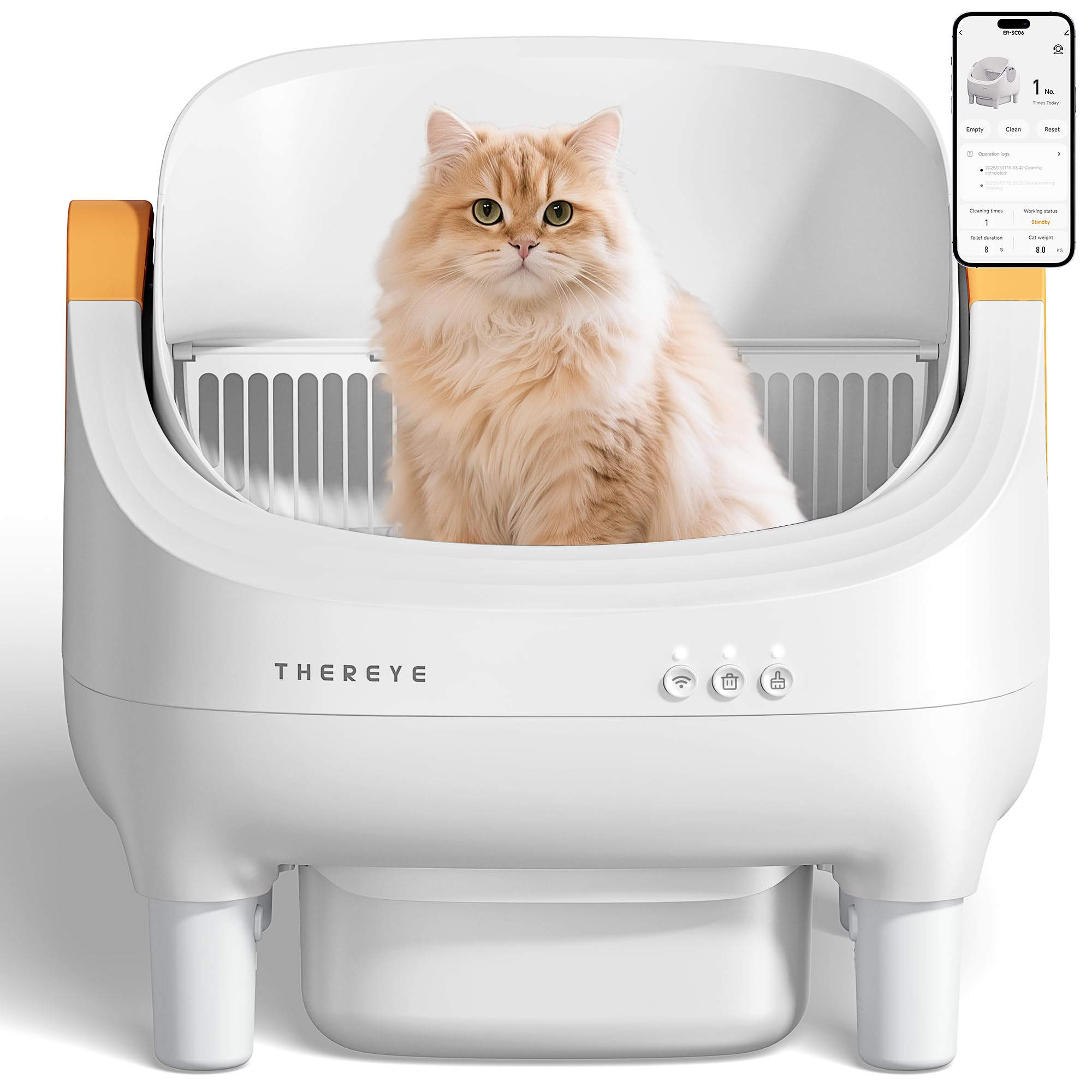Thereye Selbstreinigende Katzentoilette XXL Kapazität,Katzenklo Selbstreinigend Offenes mit App-Steuerung,Sicherheitssensor,Geruchsbeseitigung,Sicherer Einklemmschutz,10L Mülleime für mehrere Katzen