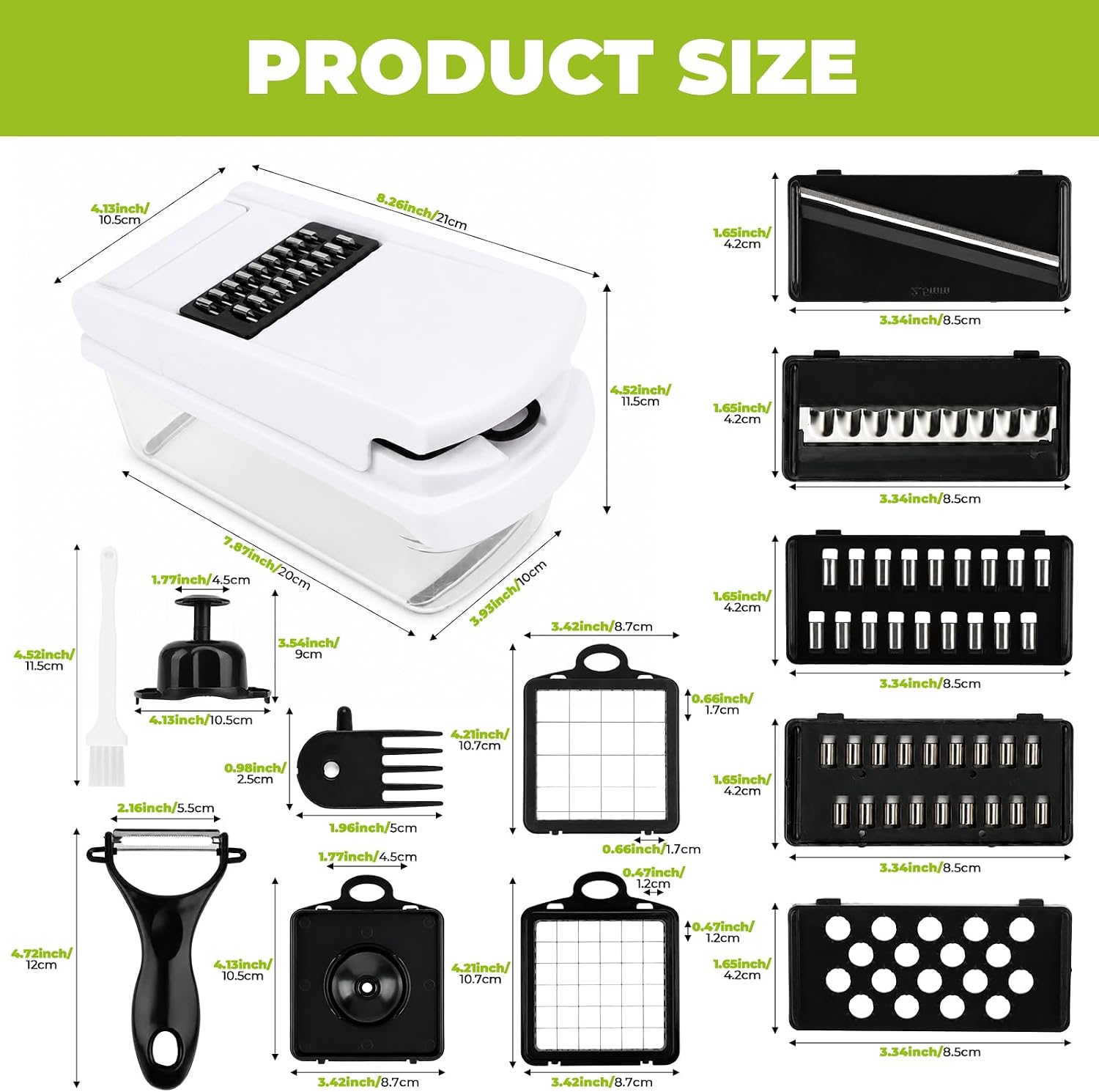 16-in-1 Upgraded Vegetable Chopper, Multifunctional Veggie Dicer Slicer Peeler with Interchangeable Blades & Built-in Storage Container, Suitable for Onion Potato Tomato Salad Meal Prep