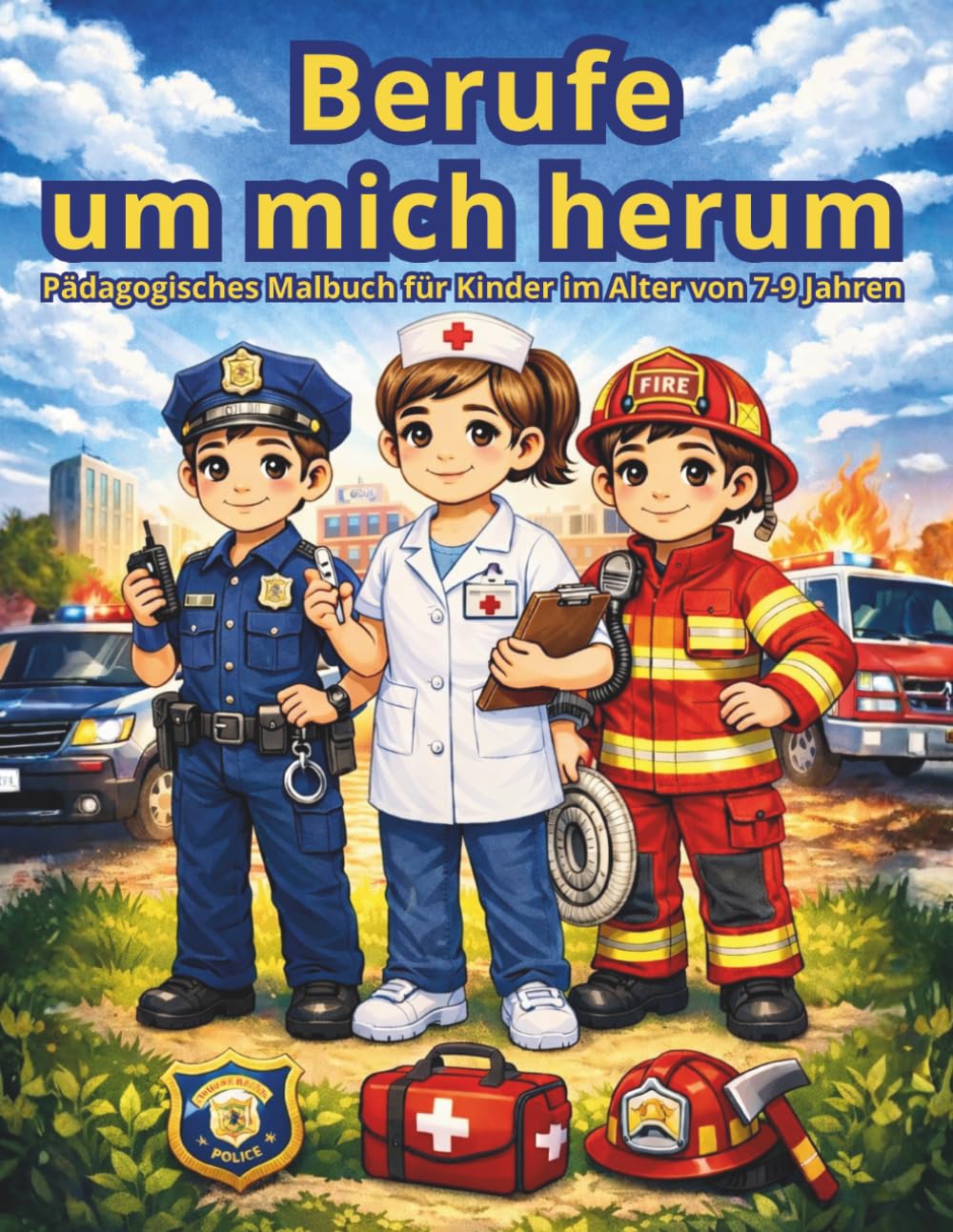 Berufe um mich herum: Pädagogisches Malbuch für Kinder
