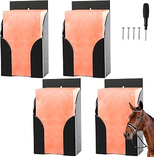 4 Pcs Salt Block Holder for 4lb Mineral Lick Brick, Plastic Salt Lick Holder with Screws, Wall Mount for Horses, Deer, Goats, Cattle - Horse Feeding Supplies (Black)