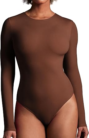 IUGA Long Sleeve Bodysuits for Women Crew Neck Body suit Womens Slimming Basic Tummy Control Bodysuit Tops