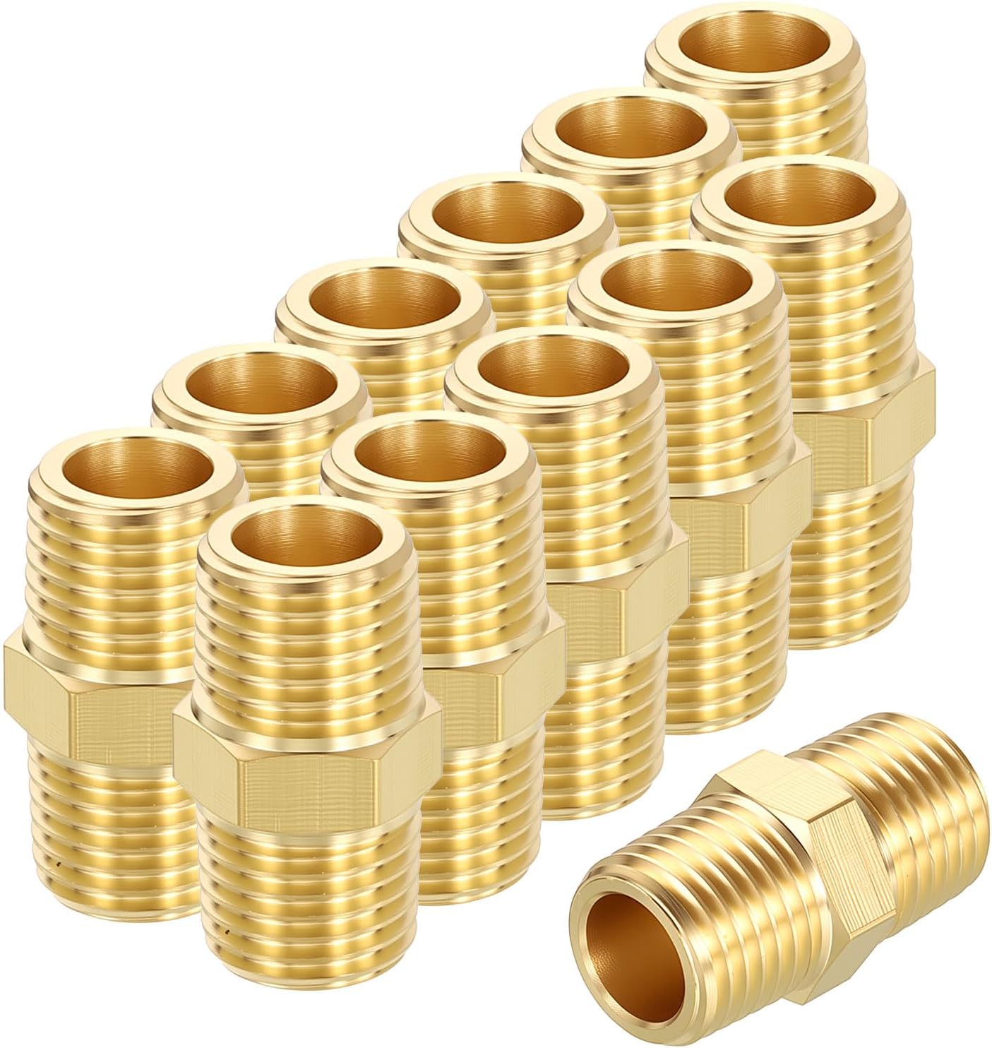 12 Pack Male to Male Adapter, 1/4" MNPT x 1/4" MNPT Hex Nipple Pipe Extension Fitting for Industrial, Automotive, Fluid Transfer, Home Gardening, Water Treatment, Gas Line