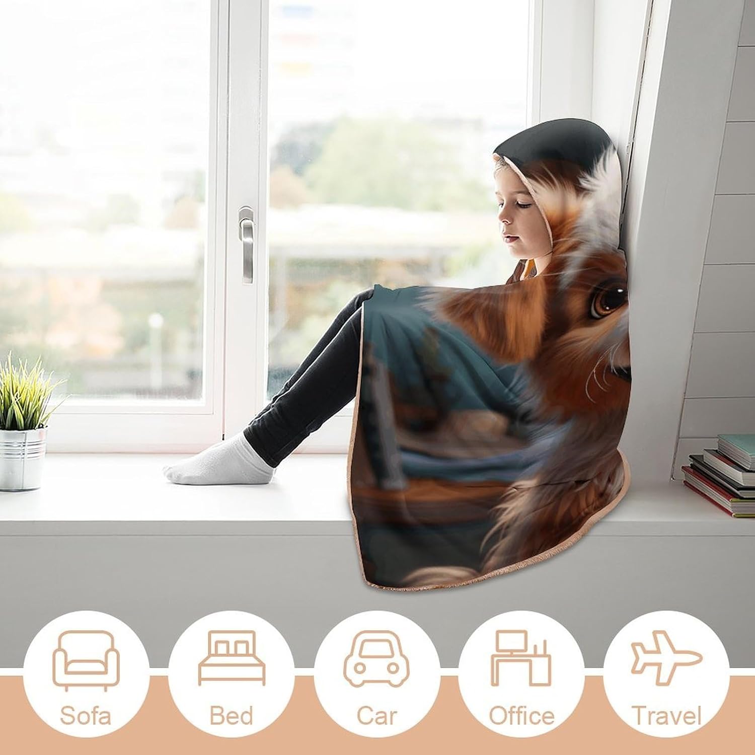 Cute Dog Wearable Hooded Blanket, Ultra Soft Arctic Velvet Cape Cloak Unisex - Cozy Wearable Blanket