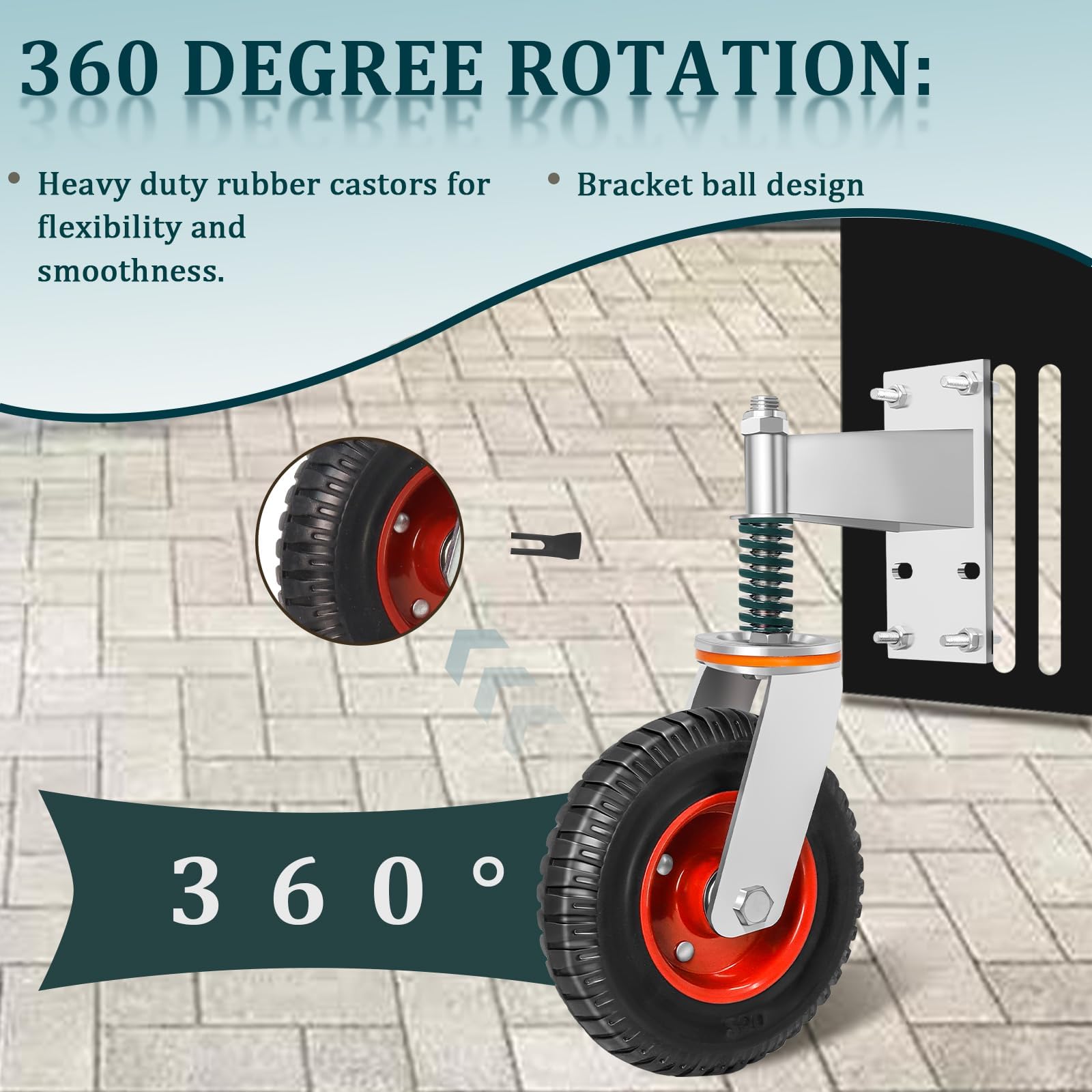 Ruota per Recinzione da 150 mm, Capacità 226 kg, Ruote Girevoli a 360° | Ruota per Carichi Pesanti per Tubo di Metallo Cancello, Ruota Girevole in Gomma Piena