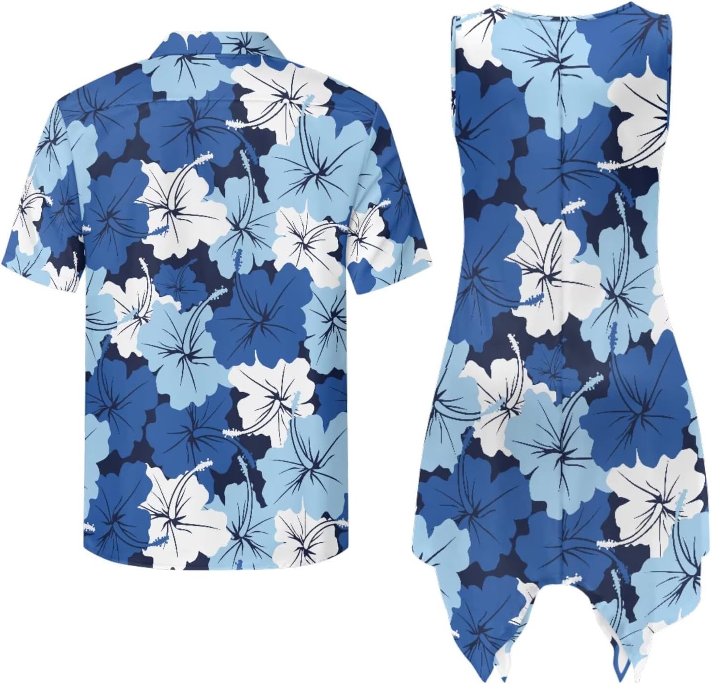 TOADDITDO Womens Sleeveless Tank Dress Mens Short Sleeve Shirts Beach Sundress with Pockets Couples Matching Hawaiian Outfit