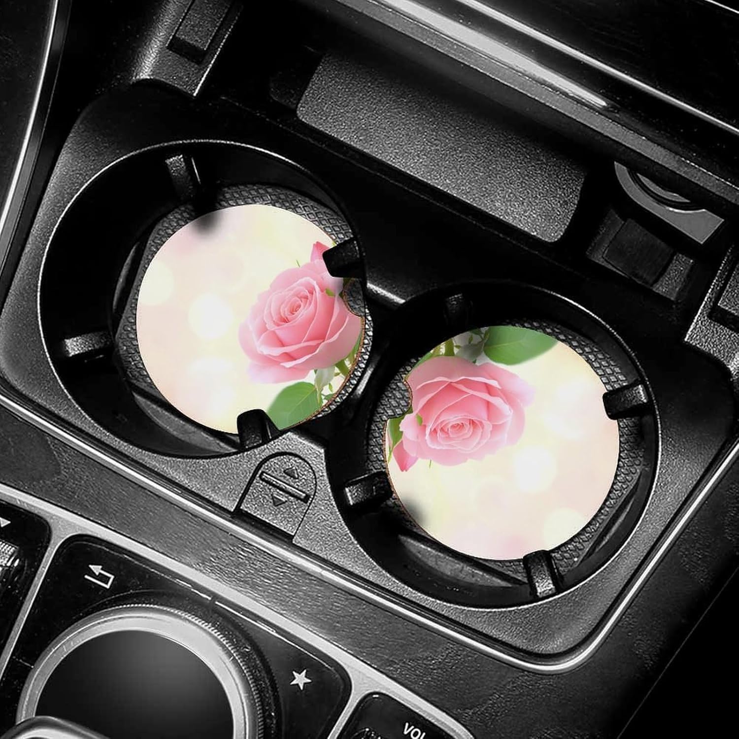 A Beautiful Rose Cute Car Coasters 2.56 Inch Absorbent Cup Holder for Drinks Auto Interior Accessories
