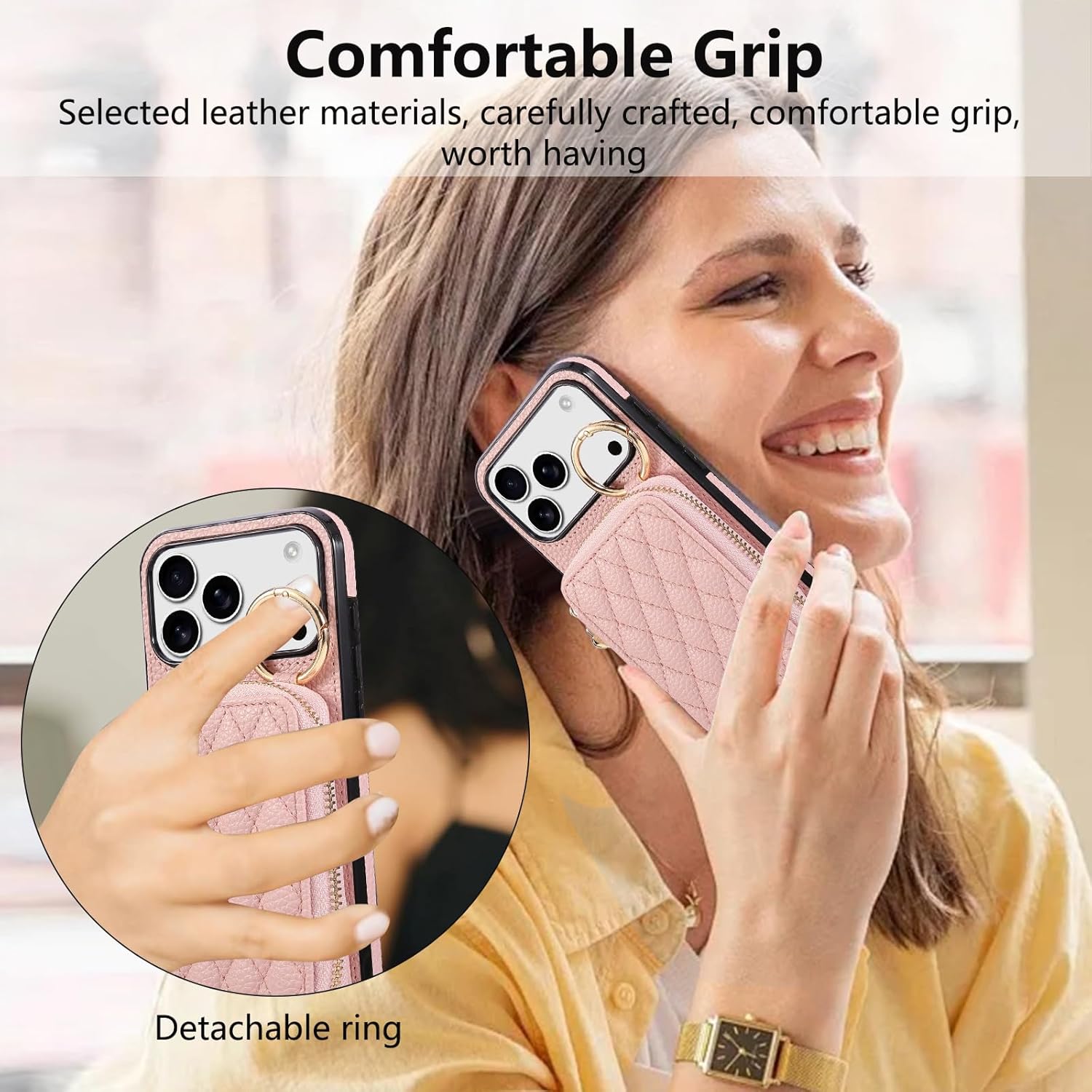 Case for iPhone 17/17 Air/17 Pro/17 Pro Max, Large Space Zipper Wallet Phone Cover Stylish Leather Case with Shoulder Strap Red