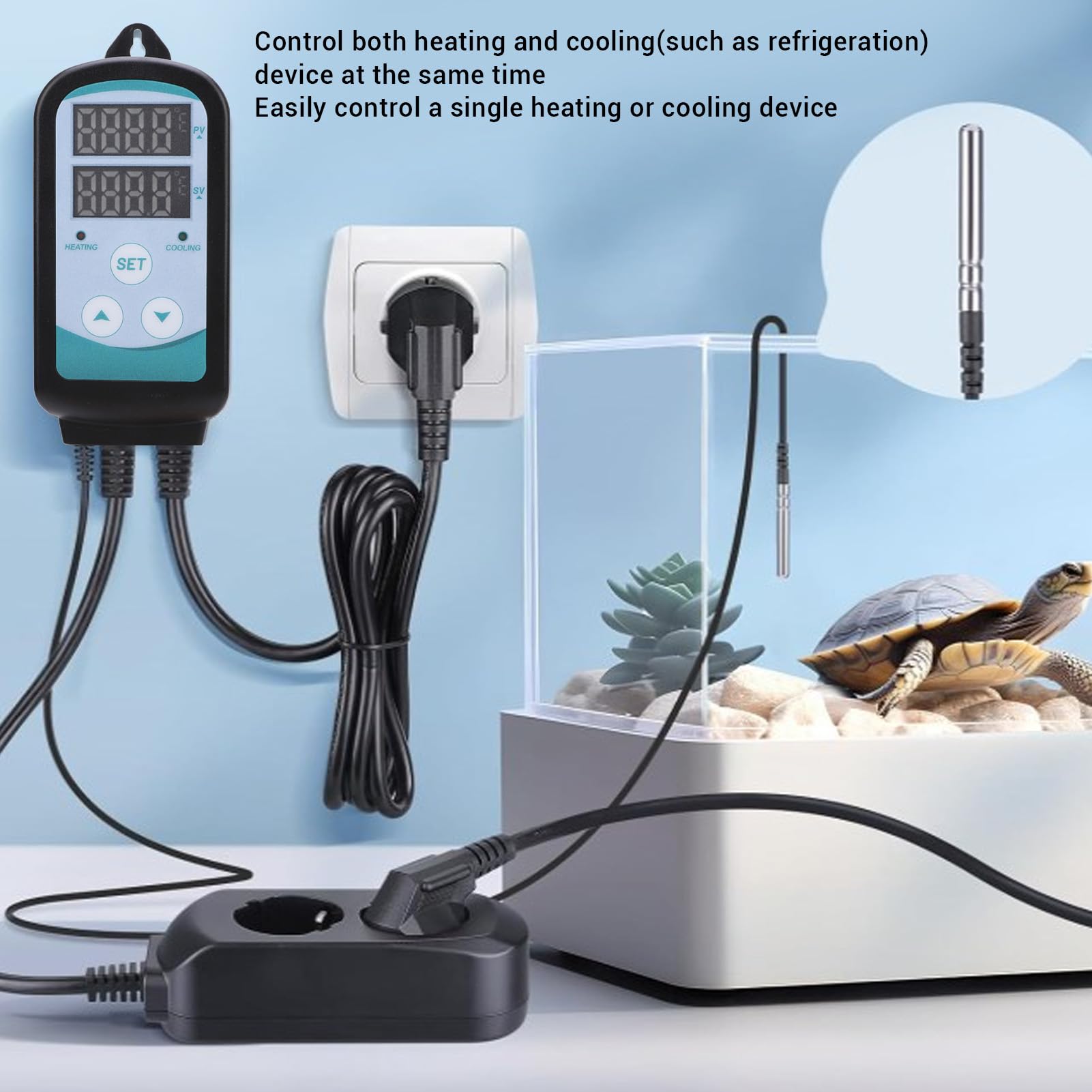 Display Digitale Regolatore di Temperatura a Doppio Stadio Riscaldamento Raffreddamento Acquario per Rettili con Calibrazione della Temperatura