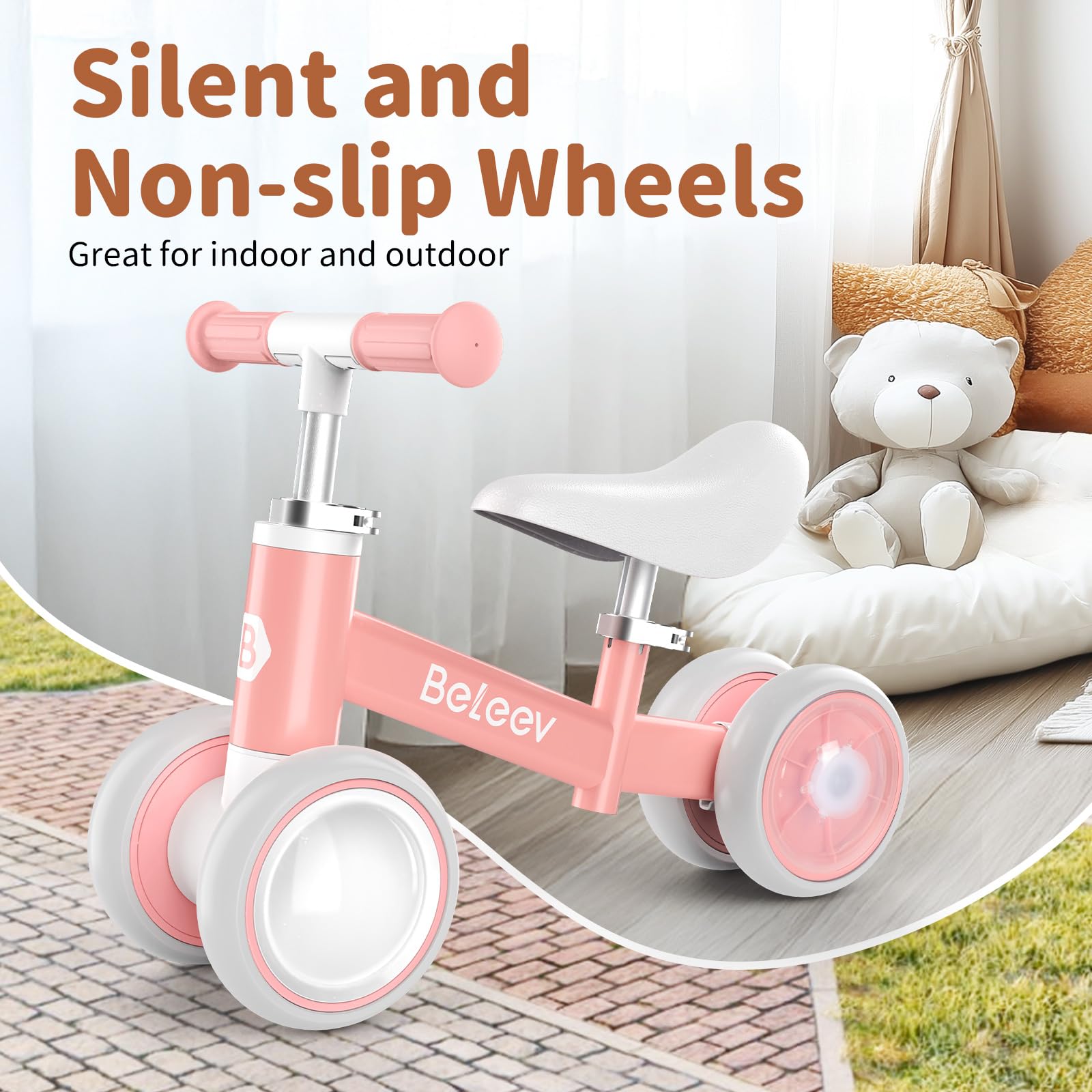 BELEEV B3 Kleurrijke Verlichting Baby Loopfiets voor Jongens en Meisjes van 1-3 Jaar, Peuterfiets met Oplichtende Wielen, Verstelbare Stoel en Stuur, Zachte Zitting, Eerste Cadeau10-36 Maanden -Black