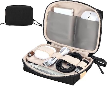 SIMTOP Small Electronics Organizer Travel Case, Portable Tech Case Pouch for Cable, Charger, Phone & Earbuds Water-Resistant Cord Storage for Commute, Office & Business Trip Compact Design