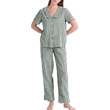 Kissonic Womens Gingham Pajama Set Soft Cotton Pjs Matching Set | Scalloped Edge Collar, Short Sleeve, Long Pants, Gingham 2 Piece Set, Y2K Sleepwear Lounge Set