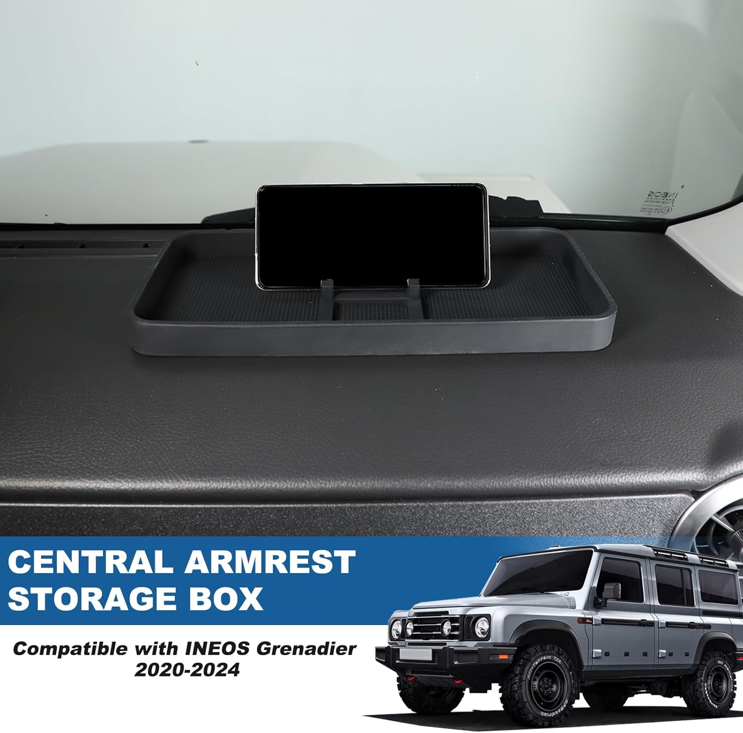 Center Console Dash Storage Tray Compatible with Ineos Grenadier 2020-2024 Accessories Non-Slip Dashboard Tray Dash Storage Box Console Tray Phone Key Organizer Container (12inch* 5.5inch)