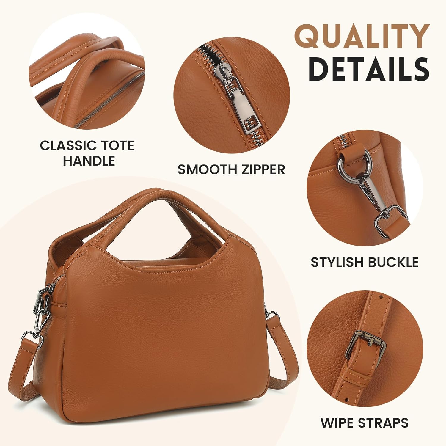 KOGTLA Genuine Leather Purses for Women with Detachable Satchel Strap, Ladies Handbags, Tote Hobo Bags - Image 4