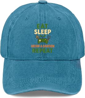 Eat Sleep Grows A Gardens Repeat Gamers Gardening Sports Hats for Men Adjustable Cap Cyan Blue