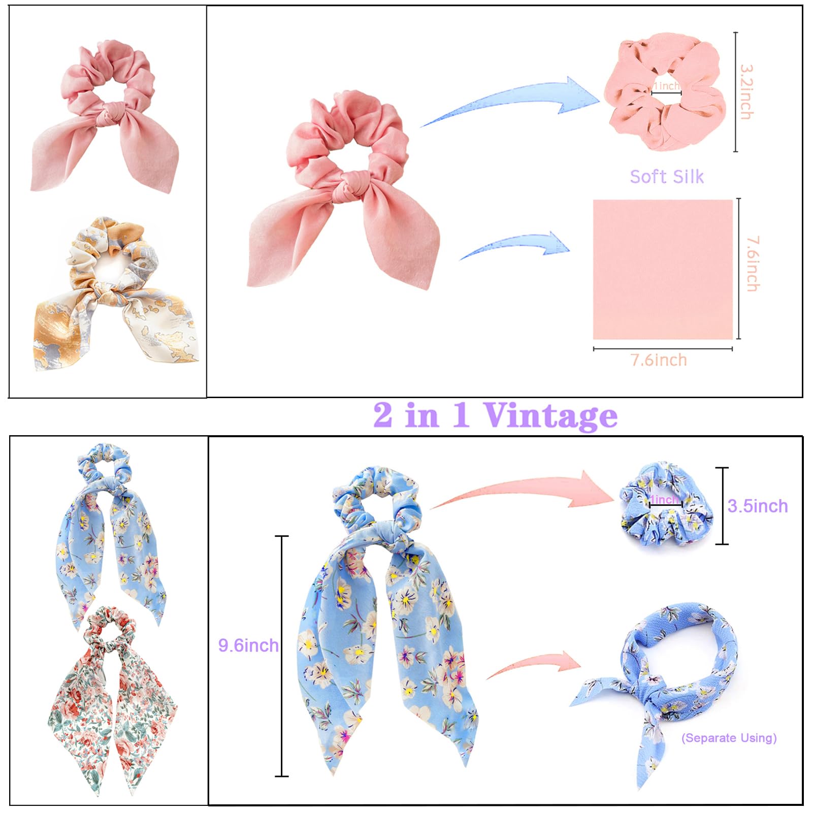 6 Pcs Bow Hair scrunchie, Women Elastic Hair Ties Ponytail Holders, Bow Hair Ties for Ladies or Girls, Multicolored - Image 2