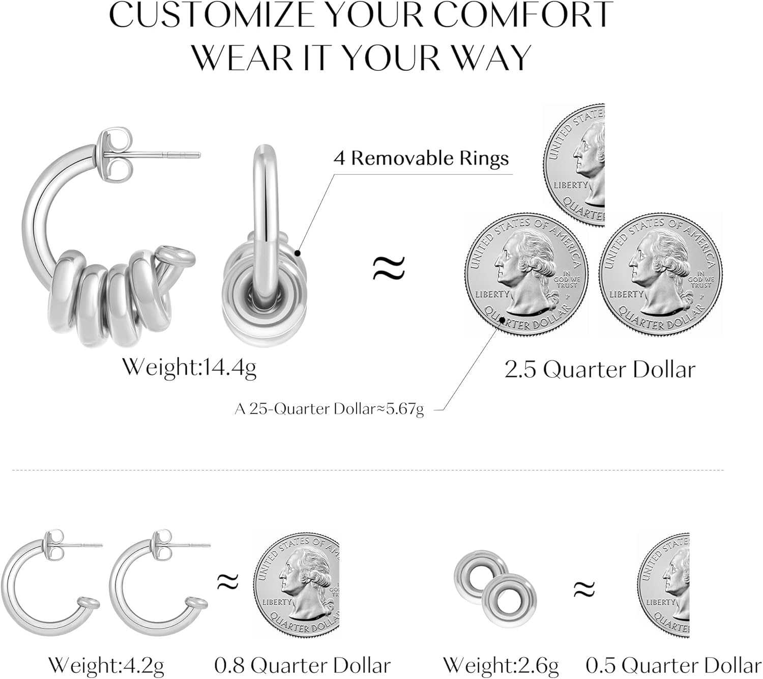 18K Gold Plated Hoop Earrings Stainless Steel Hypoallergenic Earrings Gold and Silver Two Tone Cuff Earring Hanging Round Pendant Statement Earrings for Women - Image 3