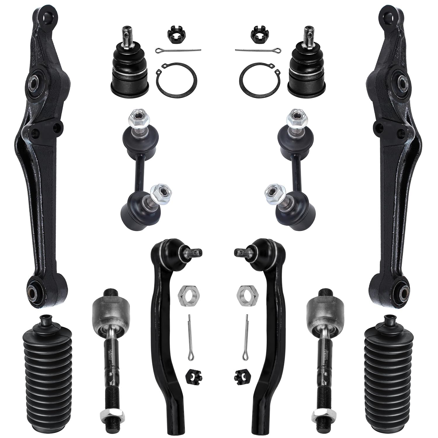 Detroit Axle - 12pc Front Lower Control Arms Kit for Honda Accord Acura CL TL, 2 Lower Control Arms 2 Lower Ball Joints 2 Sway Bars 4 Inner Outer Tie Rods 2 Boots Replacement