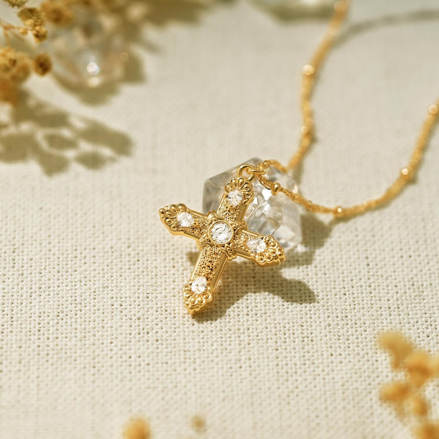 BENEIGE Gold Cross Necklace 14K Gold Plated Dainty Simple Cubic Zircon Chain Celtic Cross Pendant Necklace Jewelry for Women Men - Image 4
