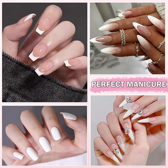 French Manicure Kit,French Nail Stamper,Nude and White French Tip Gel Polish,All-in-One French Nail Kit,Ease to Use French Tip Tool for Nail Art DIY Design - Set C