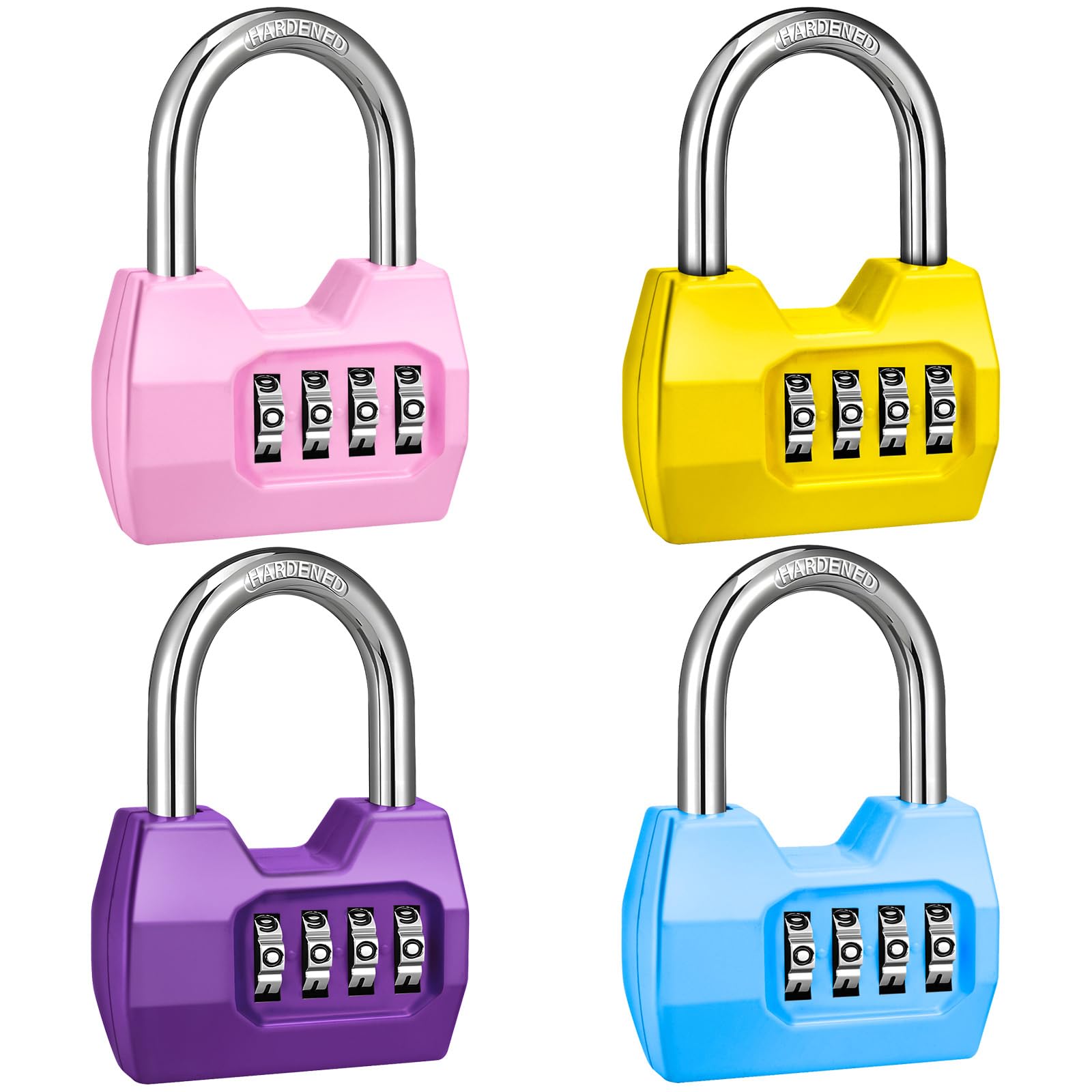 4 Pack disecu 4-Digit Combination Lock, Waterproof Outdoor Padlock for School Gym Locker, Fence, Gate, Shed, Storage Unit (Multicolored)