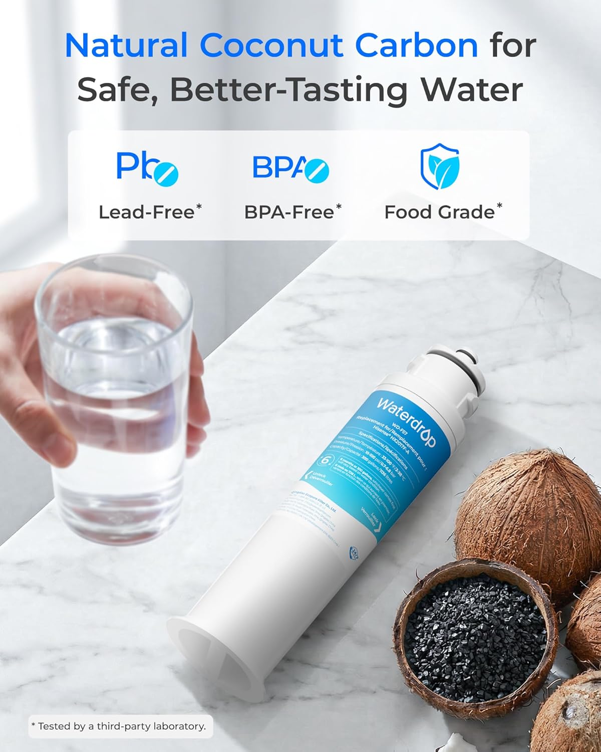 Waterdrop HX2017FR-A Refrigerator Water Filter, Replacement for Hisense® HX2017F-A, HRF266N6CSE1, HRF266N6CSE, HRF209N6CSE, HRF254N6TSE, HRF254N6DSE Twist-In Refrigerator Water Filter, 2 Pack
