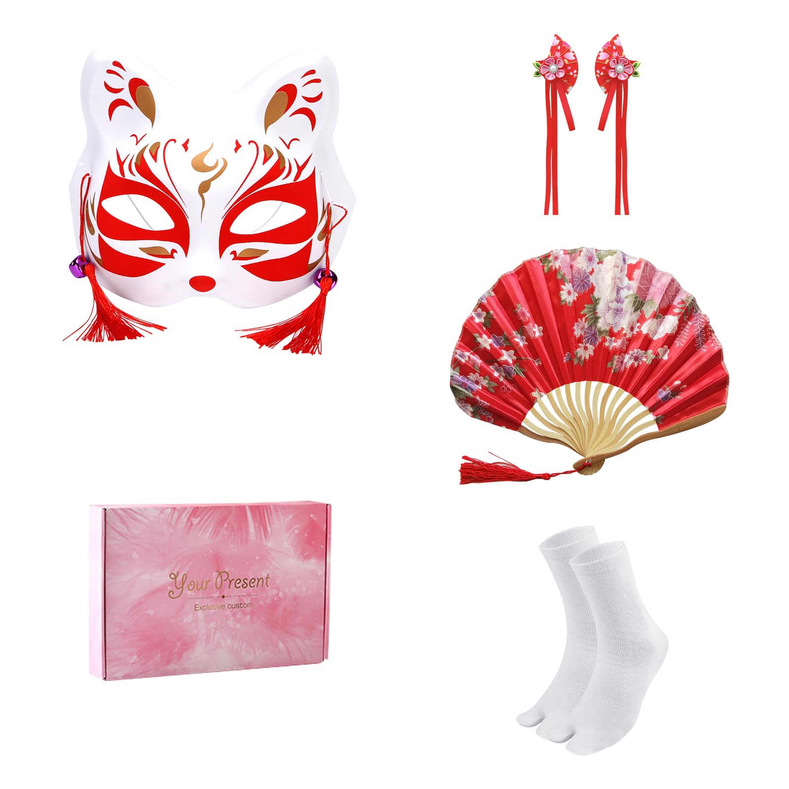 5 Piezas Disfraz Niña Kimono Japonés, Inspirado en Yukata, Traje Tradicional Set con Accesorios para Cosplay, Vestido de Festival Cultural Asiático