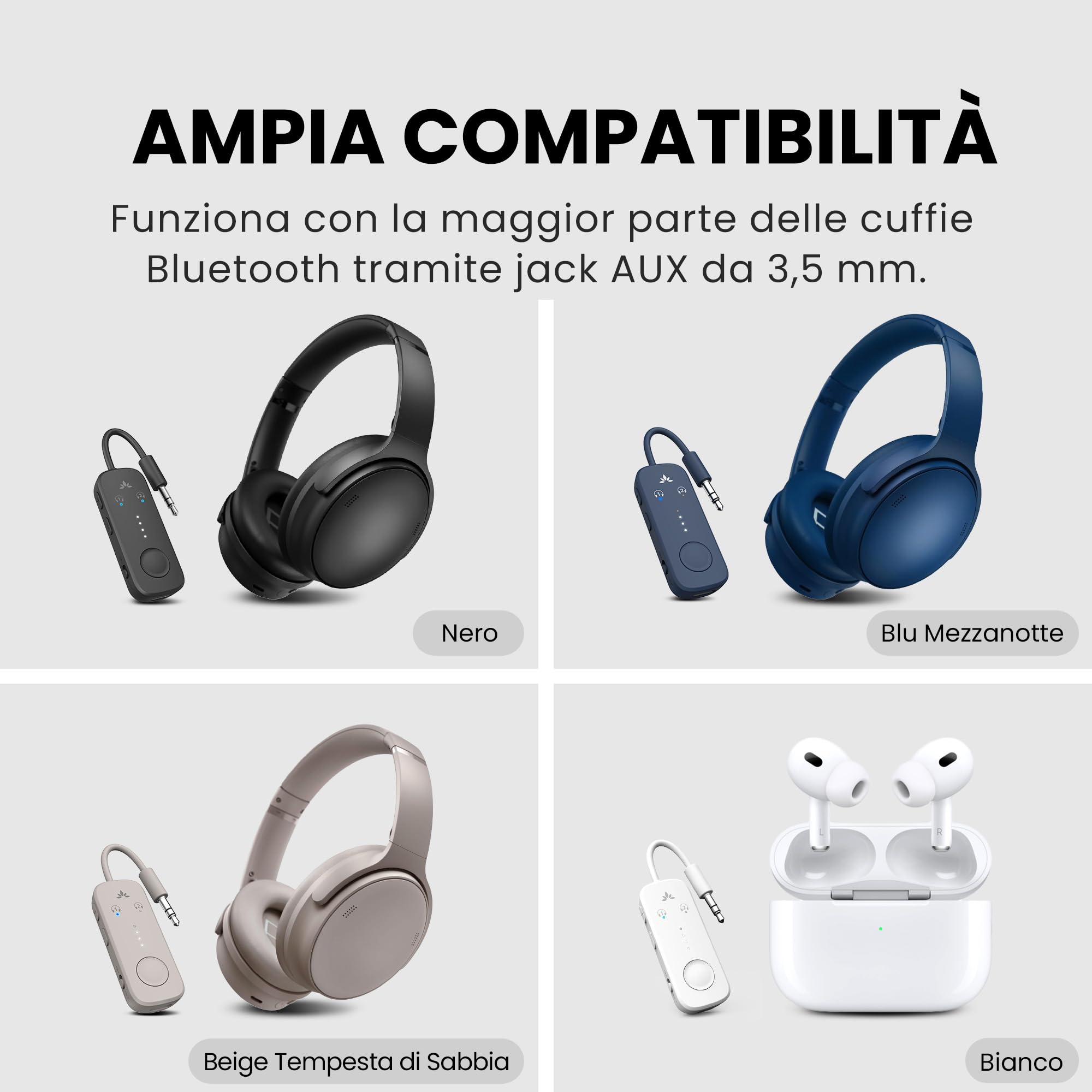 Avantree Relay – Adattatore Bluetooth 5.3 per Aereo con Qualcomm aptX Adaptive, Supporta 2 AirPods o Cuffie, 20h di Autonomia, Trasmettitore Wireless Audio 3,5 Mm AUX per Viaggio, Volo, Palestra