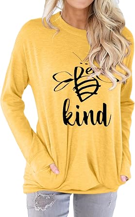 Dresswel Be Kind Sweatshirts for Women Long Sleeve Shirts with Pockets | Crewneck Pullover Tops,Casual Loose Fall Outfits Clothes,Winter Gift Pullover Tops,Womens Cute Graphic Shirts