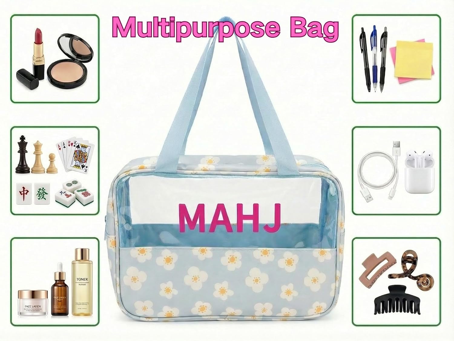 3 Pcs Mahjong Bag Set Thickened Canvas with Lining, Mahjong Tiles Bag Waterproof with Zipper, Carring Case Travel-Friendly, 18” Rack & Pusher Drawstring Bag, American Mahjong Accessory Gift