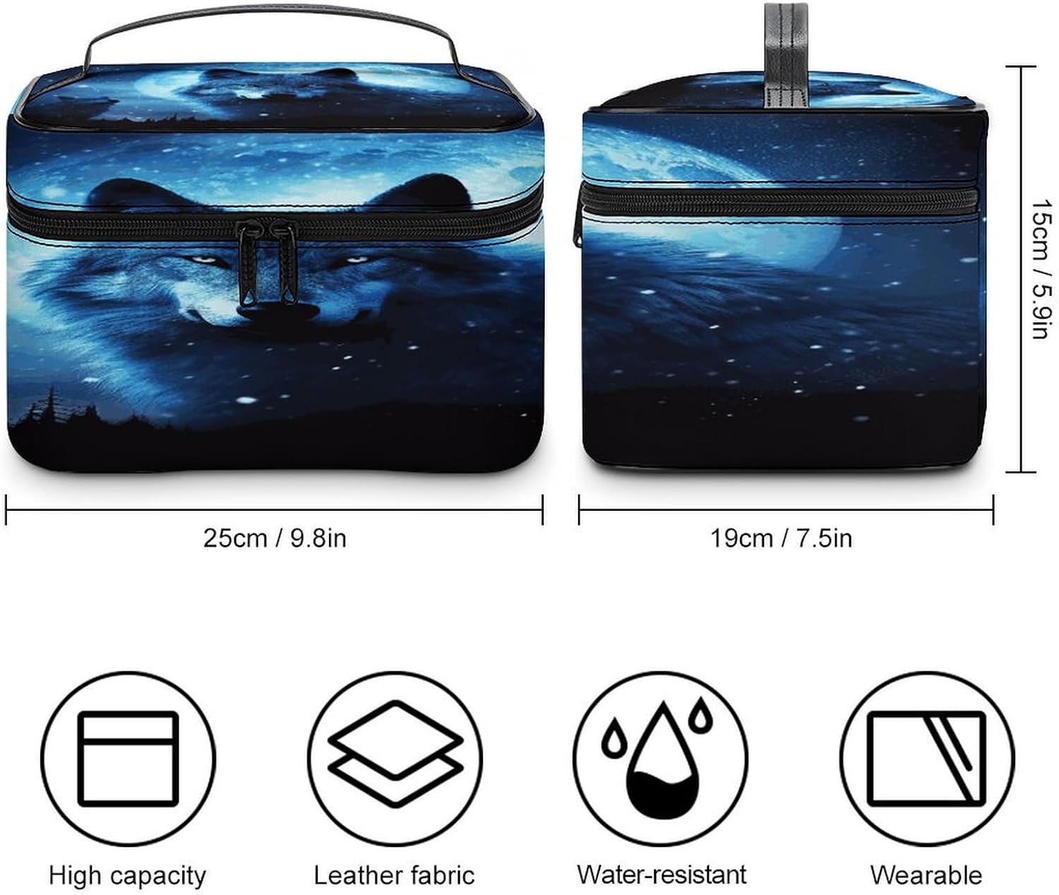 Wolfs Makeup Bag,Portable Large Capacity Travel Cosmetic Bag Adjustable Lightweight Hand-held Makeup Box for Women Daily Use image 2