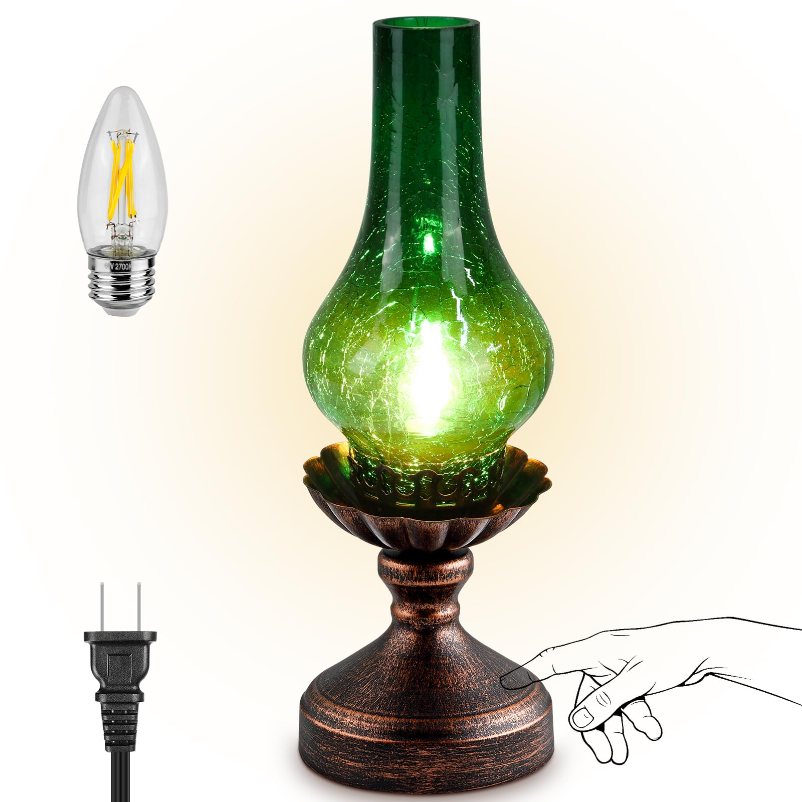 LEDIKON Vintage Table Lamp with Crackle Glass Shade