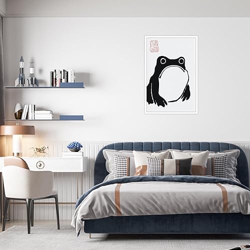 Vista 5 de Rubeoxn Haus And Hues - Póster de rana estilo japonés, retro, minimalista, Matsumoto Hoji, sapo blanco y negro, arte de pared, divertido sapo Ukiyo
