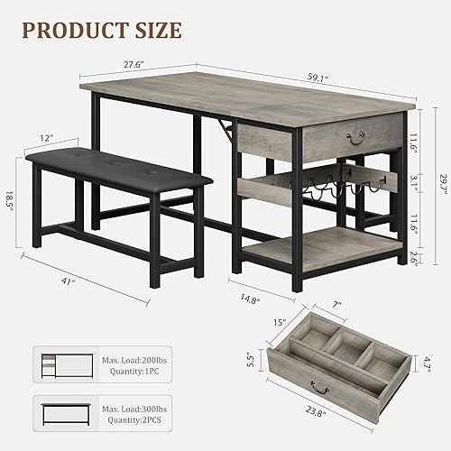 Miniatura 2 de GarveeHome Juego de mesa de comedor para 4, juego de mesa de comedor de cocina con bancos tapizados, mesa de comedor de cocina con cajones