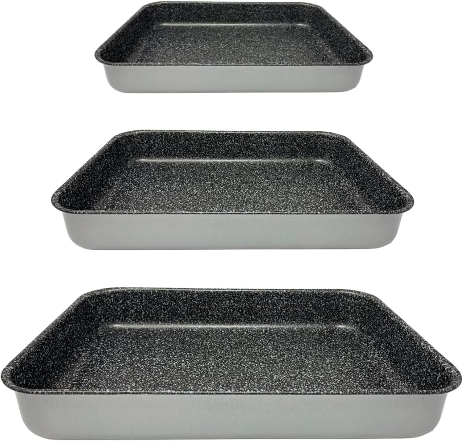 NAMAI - Juego de 3 Bandejas Horno Rectangular, Antiadherente, Apto Para Lavavajillas, Aluminio No Tóxico, Made In Italy, Bandejas De Horno (Set Tris 35 cm, 25 cm, 20 cm)