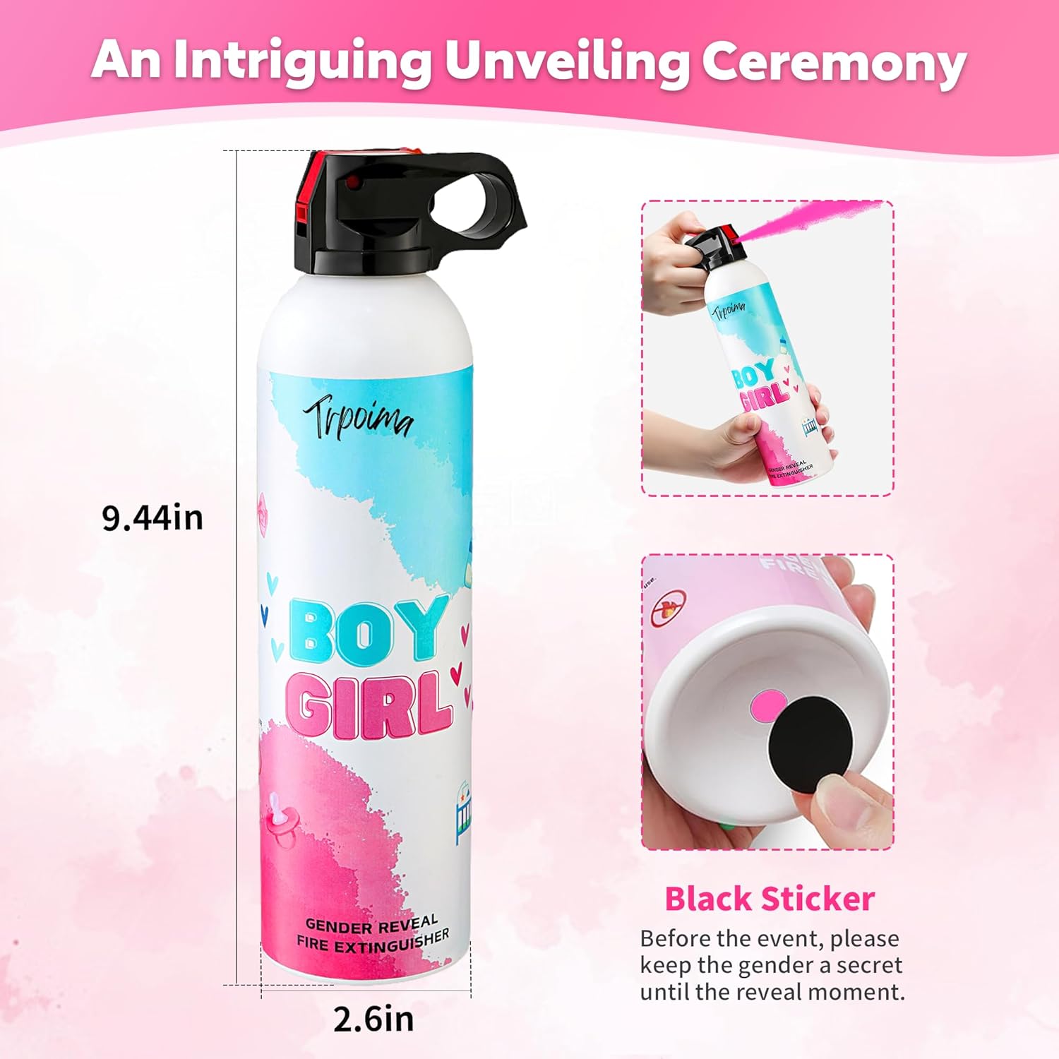 Large Gender Reveal Fire Extinguisher Set for Newborn Baby, 4Pcs Pink Gender Reveal Smoke Bombs, Biodegradable Color Blaster for Cool Gender Reveal Ideas, Confetti Power Cannon Shooter Party Supplies