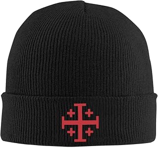Jerusalem Catholic Cross Knitted Beanie, Warm Acrylic Winter Beanie, Unisex