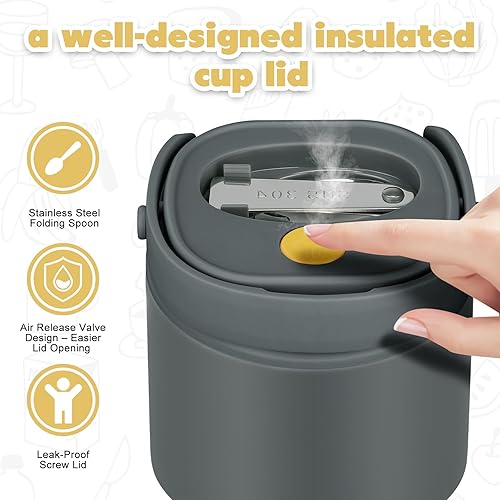 Miniatura 3 de 2 - in - 1 Soup Thermo for Hot Food 14oz with Snack Box Container Leak Proof Insulated Lunch Container Kids and Adults Stainless Steel Double Wall