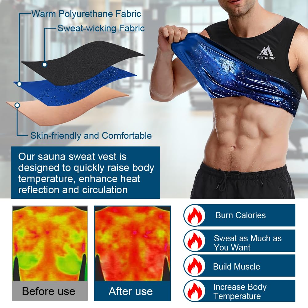 Flintronic Gilet de Sueur de Sauna pour Hommes, Débardeur Sudation Amincissant Ventre, T Shirt Sudation Homme, pour Entraînement Mise Forme, Cardio