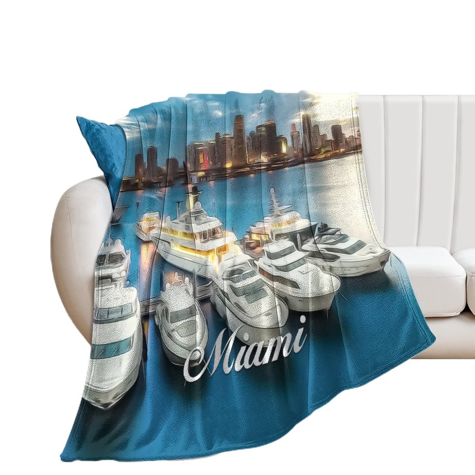 Couverture flanelle Miami pour canapé design ville plaid duveteux salon