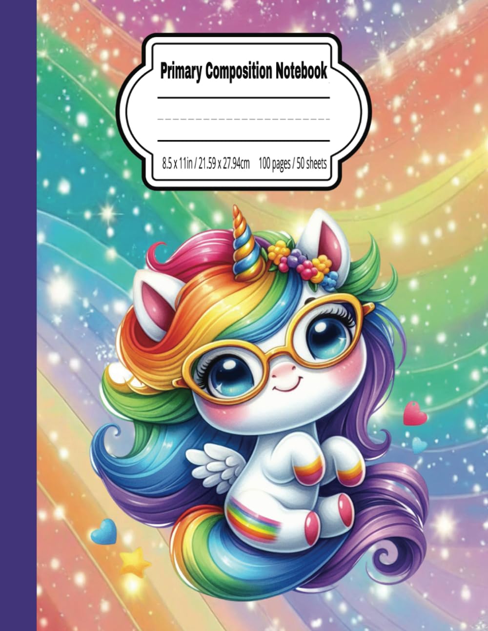 Primary Composition Notebook: Cute Rainbow Unicorn Theme: Draw and Write Journal Book for Kids with Story Box and Wide Ruled Writing Paper: Grades Elementary K-2