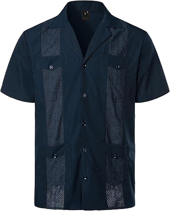 Mens Cotton Short Sleeve Dress Shirts Casual Button Down Shirts with Pocket Lightweight Summer Tops