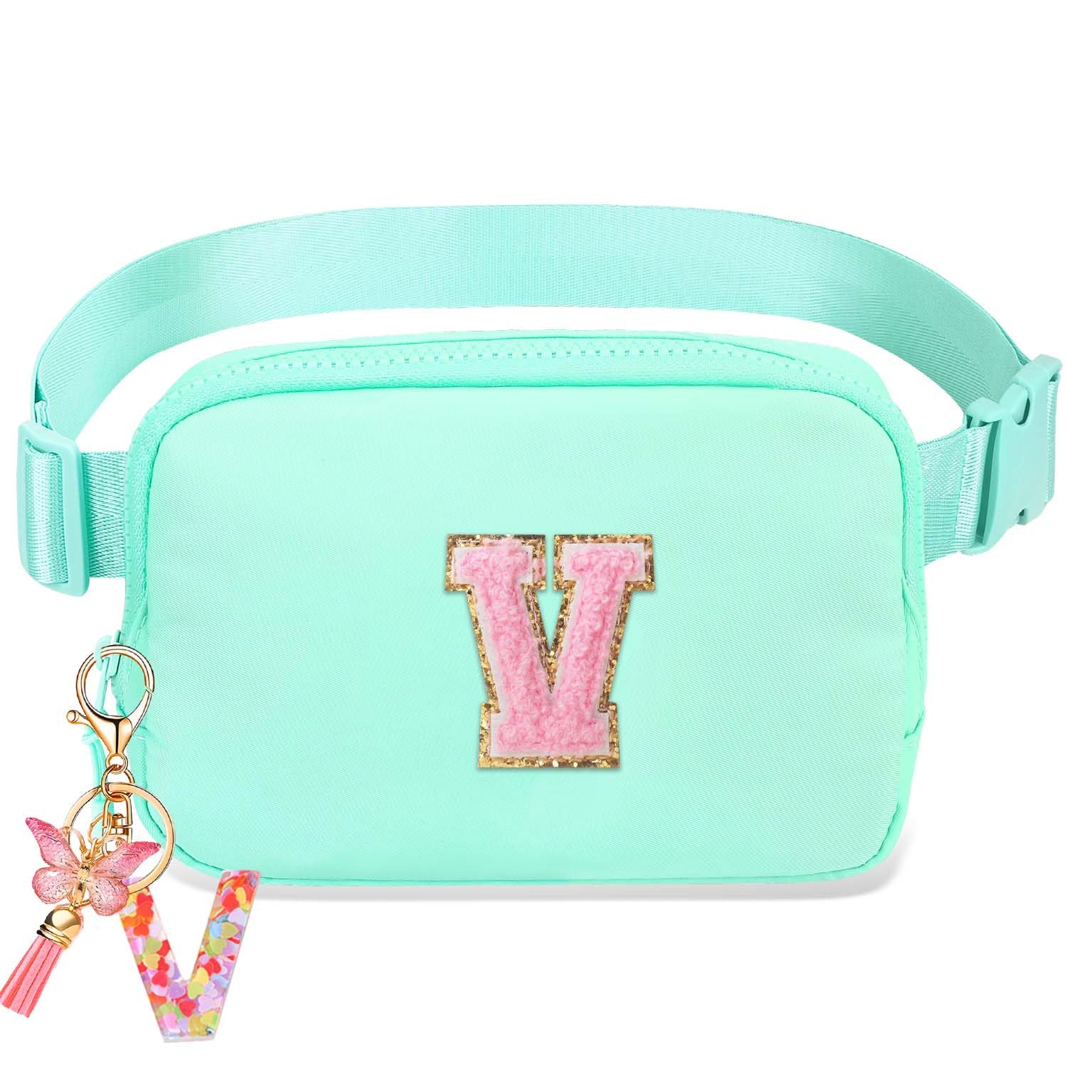 Belt Bag for Girls Gifts - Birthday Gifts for Teenager, Personalized Gifts for Mom Freind Sister Teacher, Graduation GiftsInitial Crossbody Bag Belt Bag for Women Mint Green V