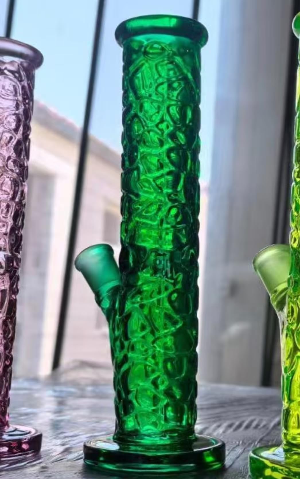 Glass Bong with Spiral Bong Filter, 14.5mm Bowl 19.3oz Water Bong with Smoking Accessories Buckle Hookahs Glass Bongs Cheap pipe (Green bongs)