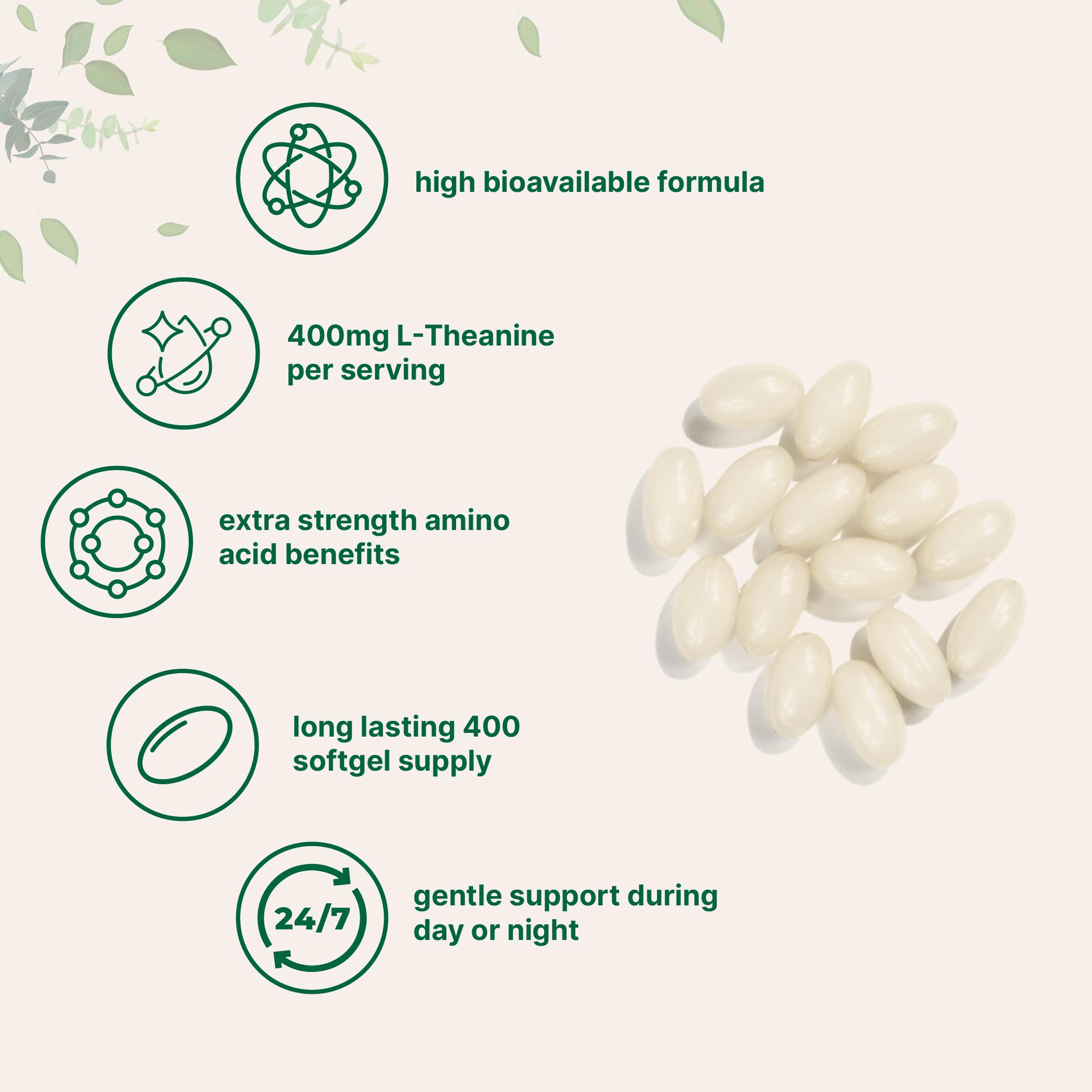 Micro Ingredients L-Theanine 400mg, 400 Softgels | Highly Bioavailable with Coconut Oil | Extra Strength Theanine Amino Acid | Calm & Relaxation Support + Focus Supplement | Non-GMO, Gluten Free — Amazon image 3