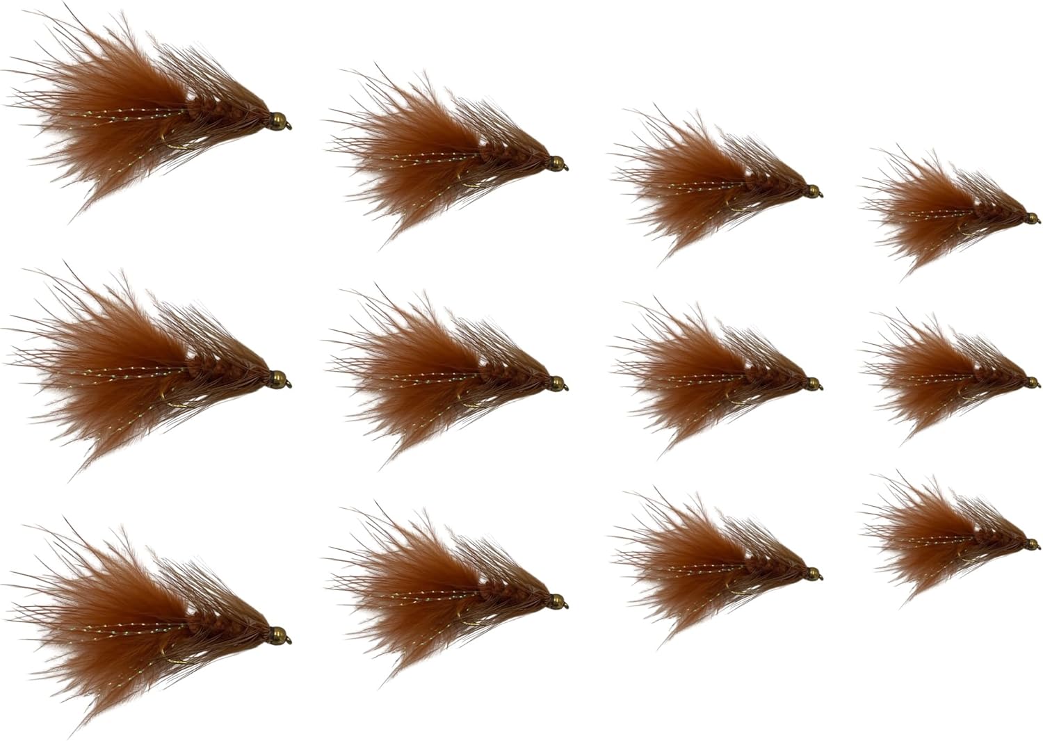 Feeder Creek Bead Head Woolly Bugger Fly Fishing Flies | 12pc Flies for Fly Fishing | 4 Size Assortment Trout Flies 6, 8, 10, 12 (3 of Each Size) Fly Fishing Gear | Streamer Flies