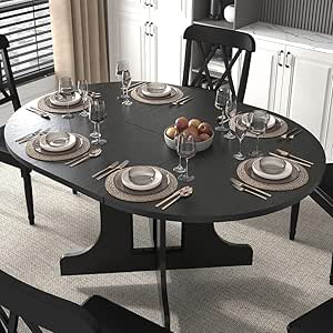 Amazon.com - 59" Round Extendable Dining Table, Extendable Dining Room ...