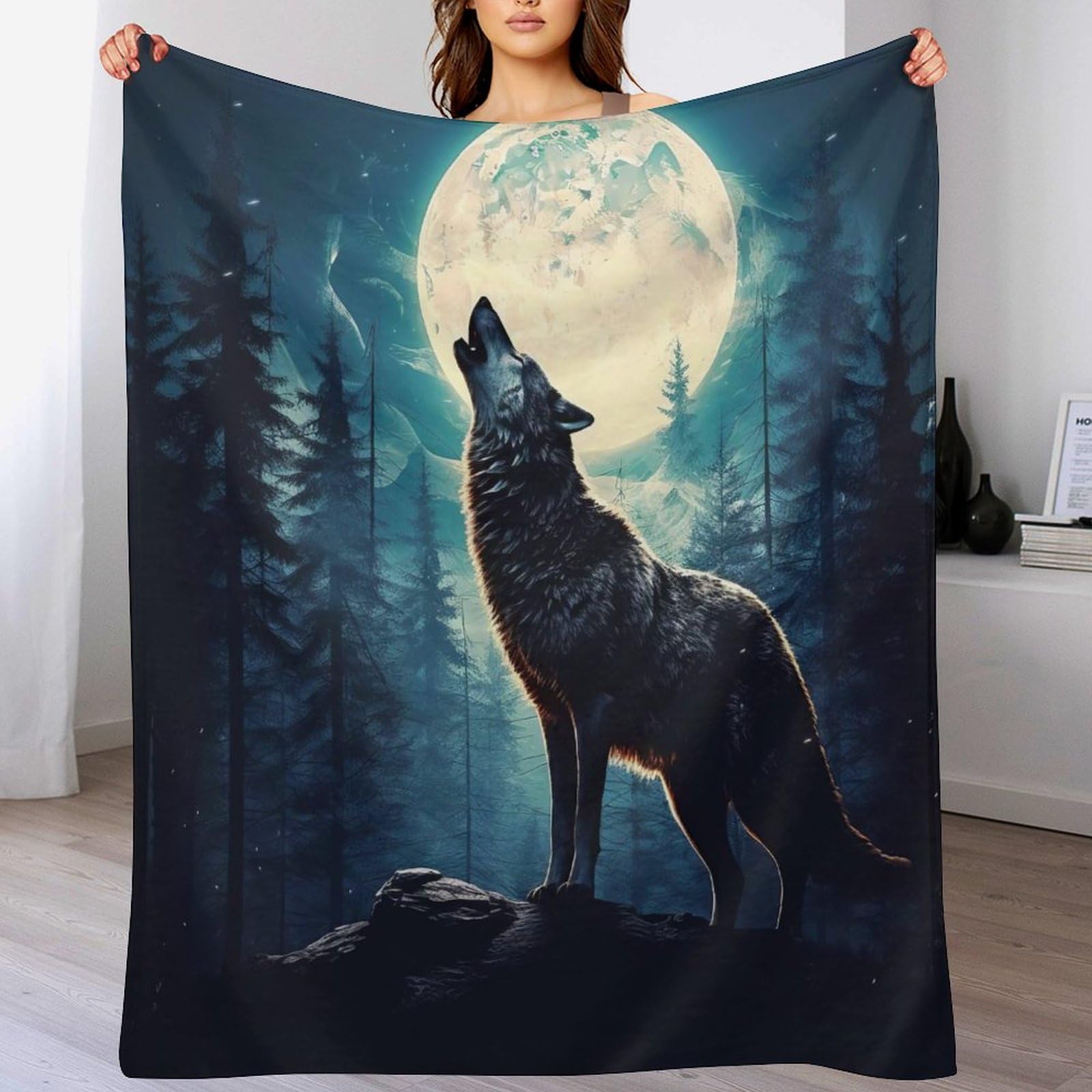 Couverture polaire loup en flannel douce de 140x180cm pour lit et canapé