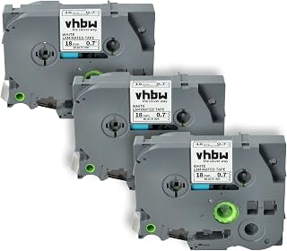 vhbw 3x Brother TZ-241 TZE-241 Label Machine 8 m x 18 mm Black on White