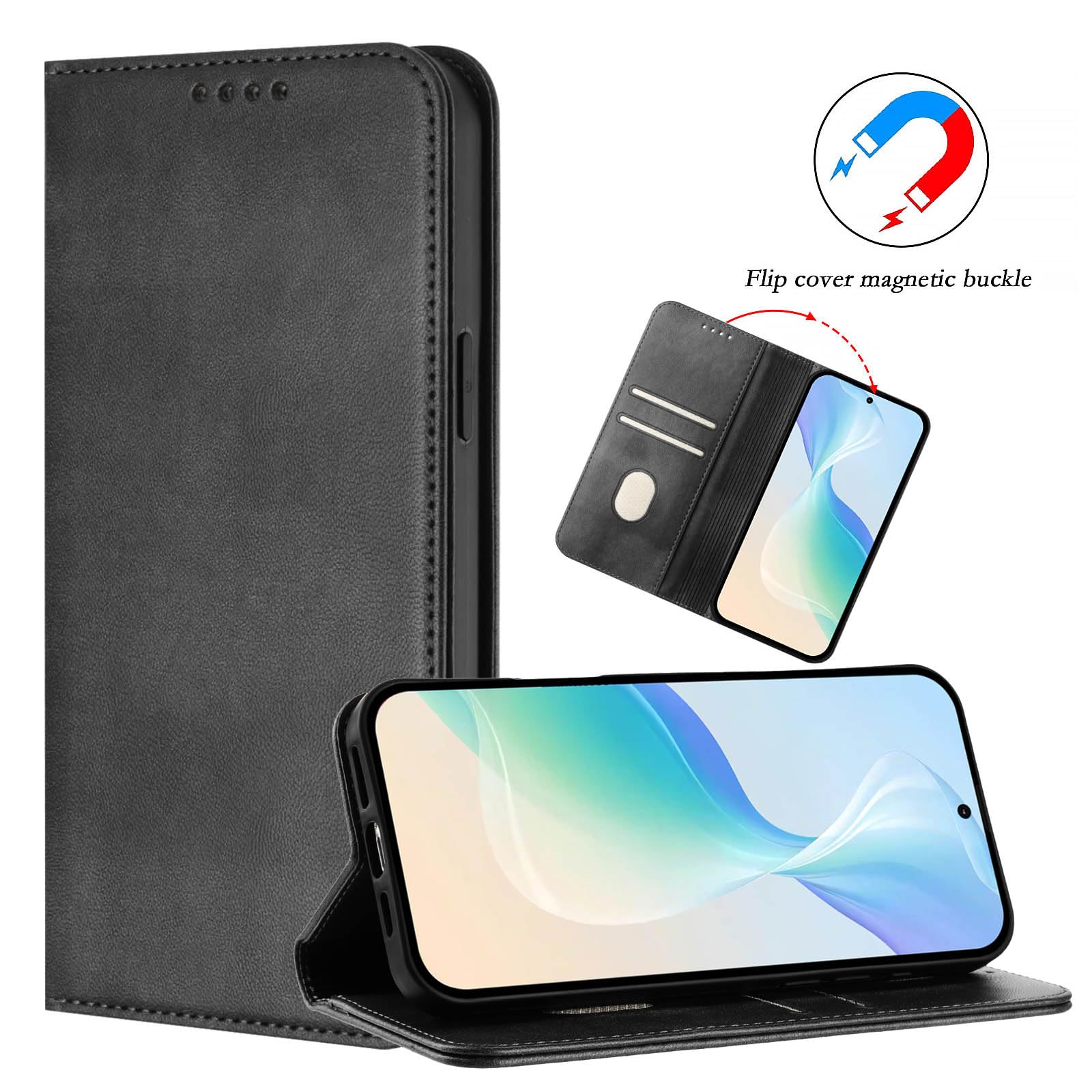 FMPC Custodia A Libro Con Portafoglio E Supporto Per IPhone 12 Mini, In Pelle PU E TPU, Chiusura Magnetica, Colore Blu - 2
